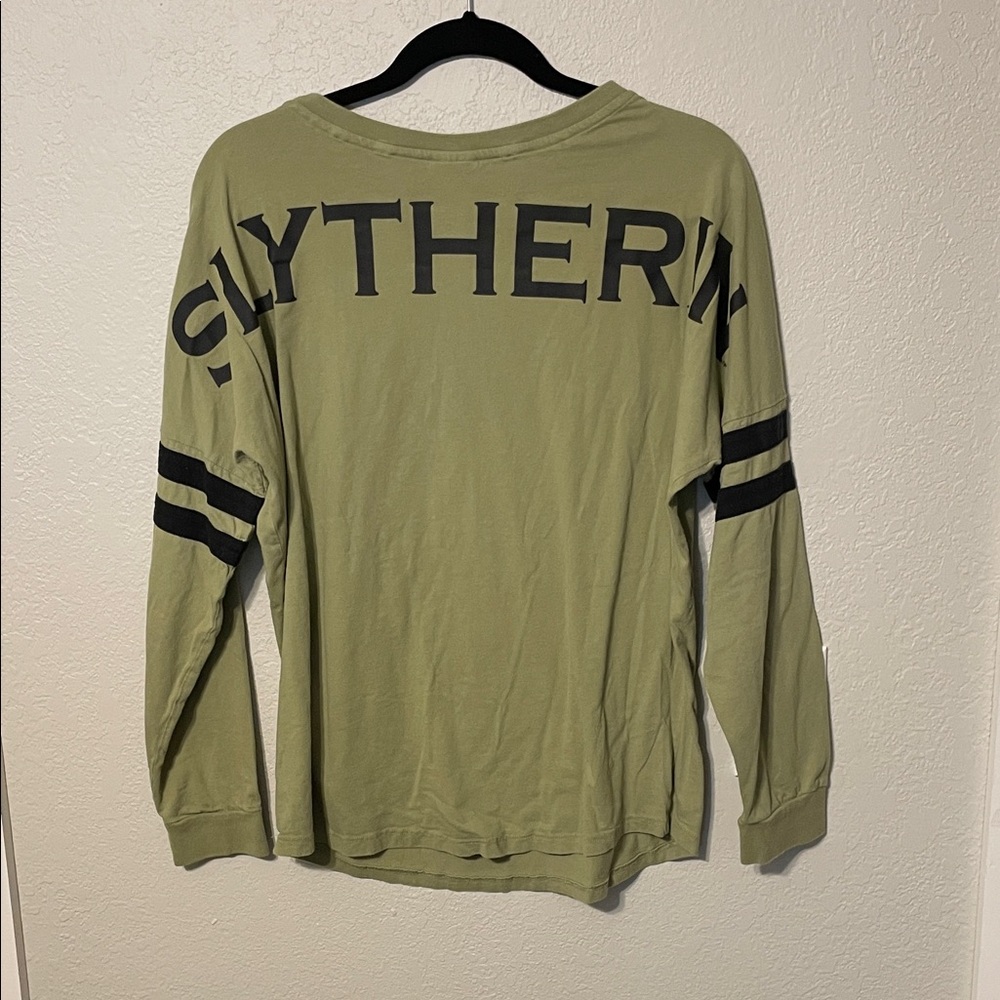 Harry Potter Slytherin Long Sleeve Graphic Tee Olive Varsity Style Top